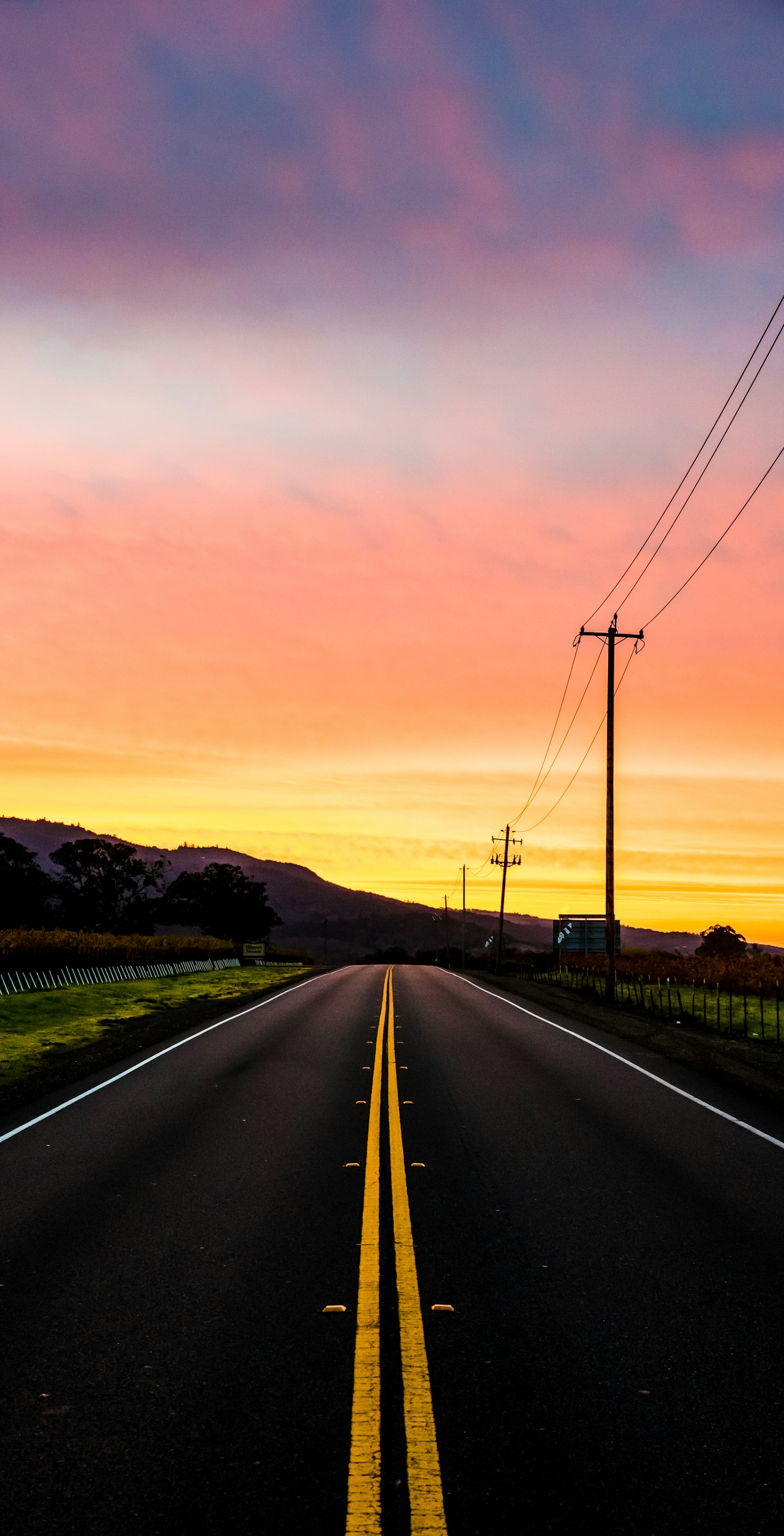 An open road at golden hour