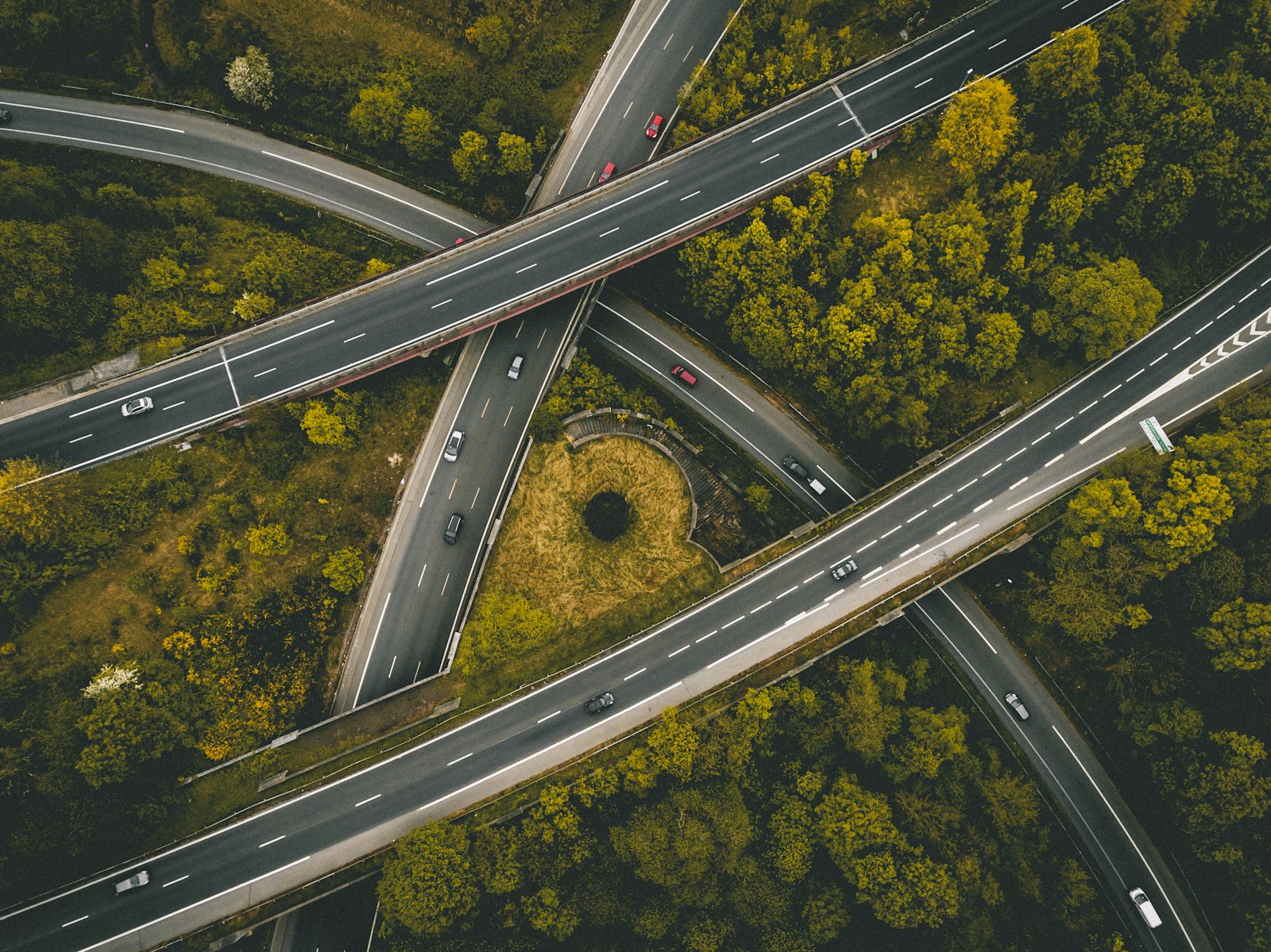 Aerial view of a highway interchange